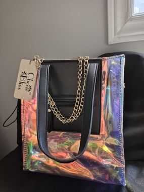 Cherie Bliss Holographic Tote Bag with Black Trim